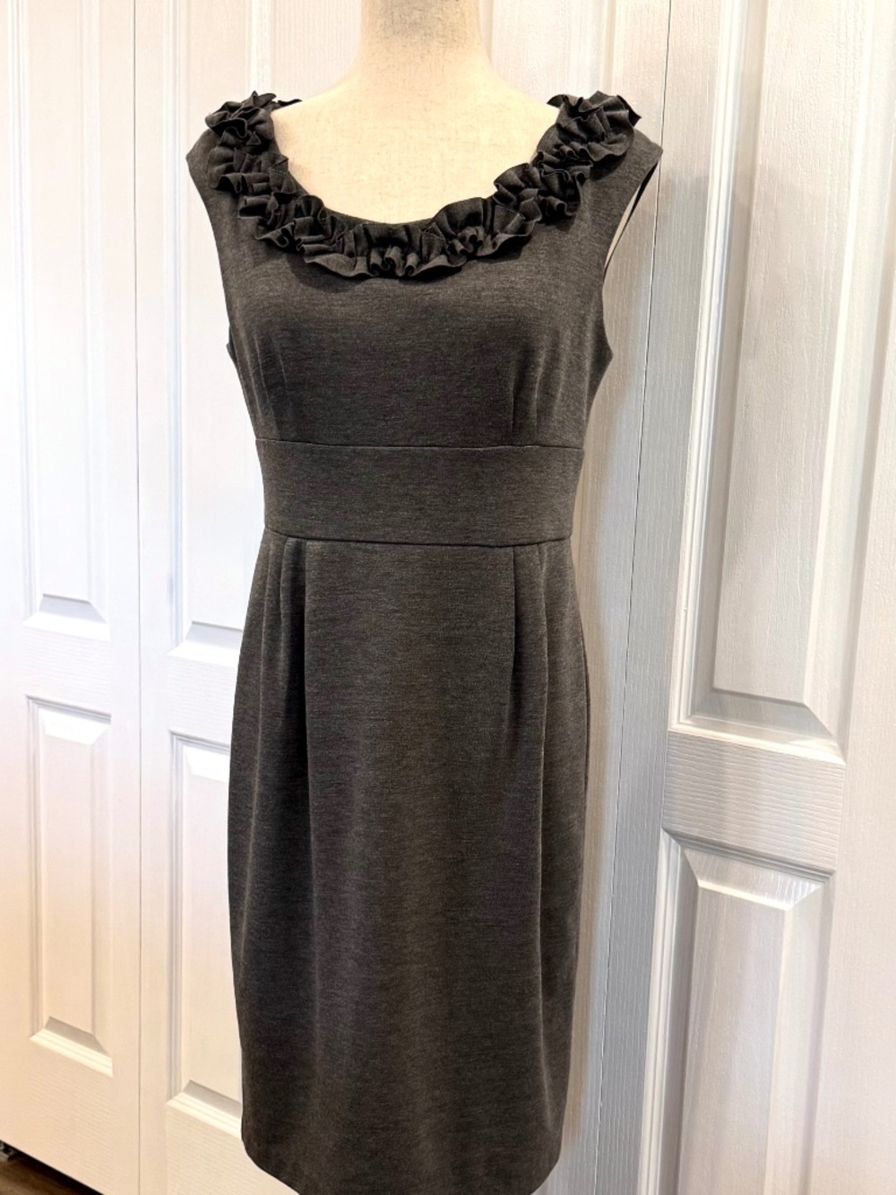 Women's Dress, Size 12, by London Times Ruffled Scoop Neck, Knee Length, Stretch
